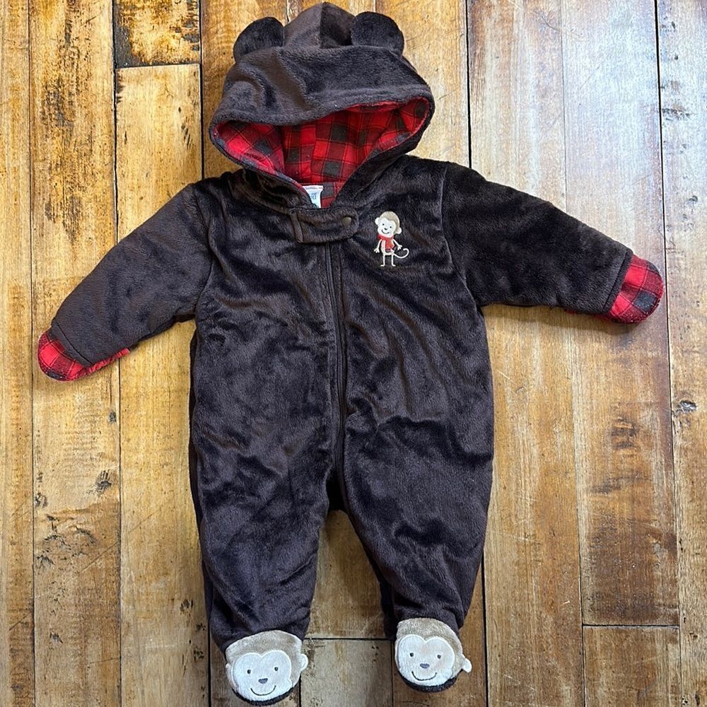 Carters snow suit Newborn unisex Winter Pram Suit snowsuit fleece brown plaid